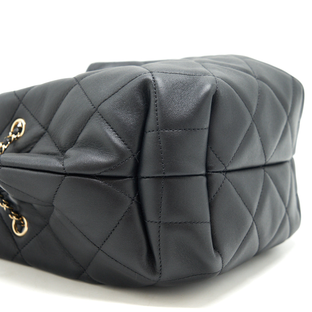 CHANEL DRAWSTRING BUCKET BAG QUILTED LAMBSKIN BLACK LGHW