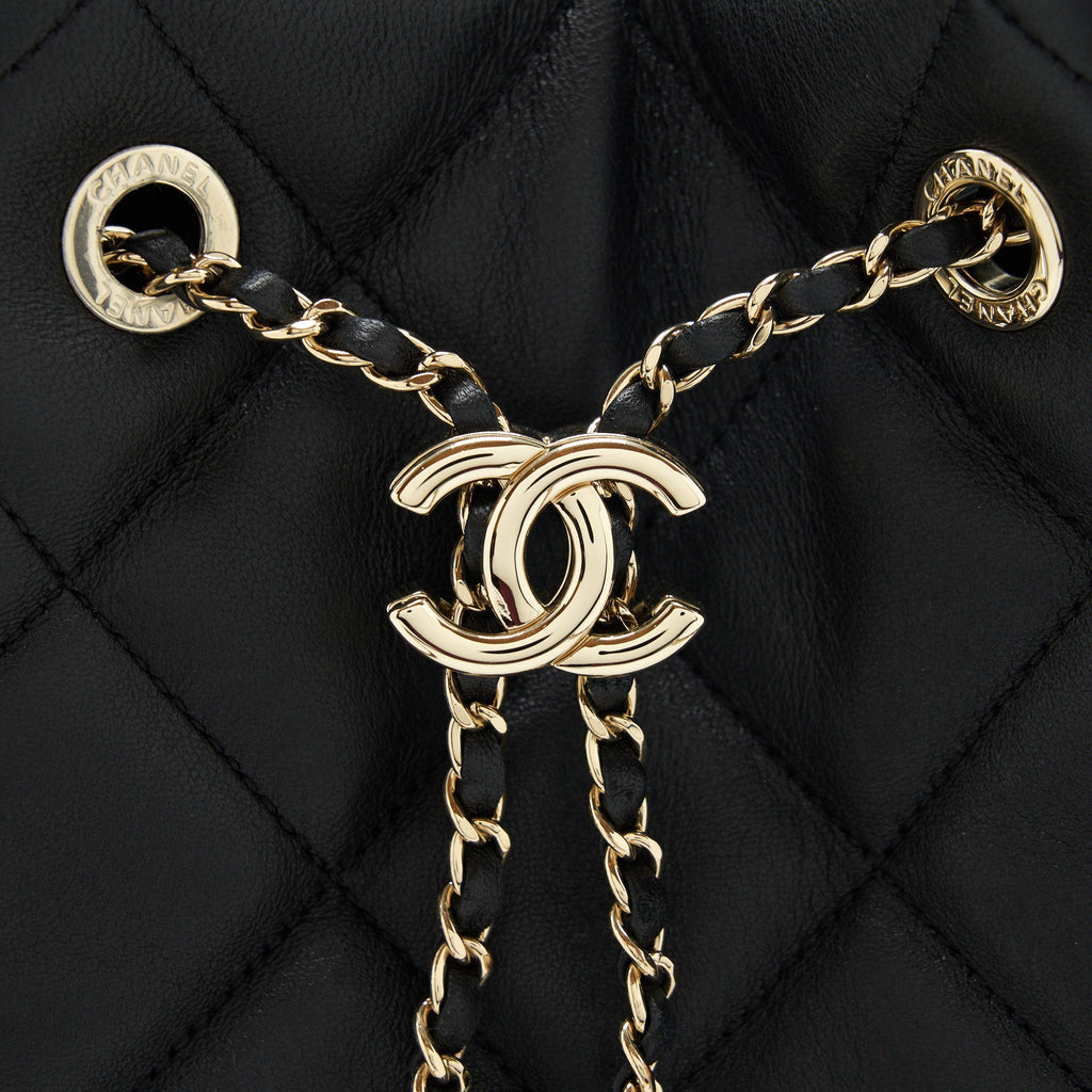 CHANEL DRAWSTRING BUCKET BAG QUILTED LAMBSKIN BLACK LGHW