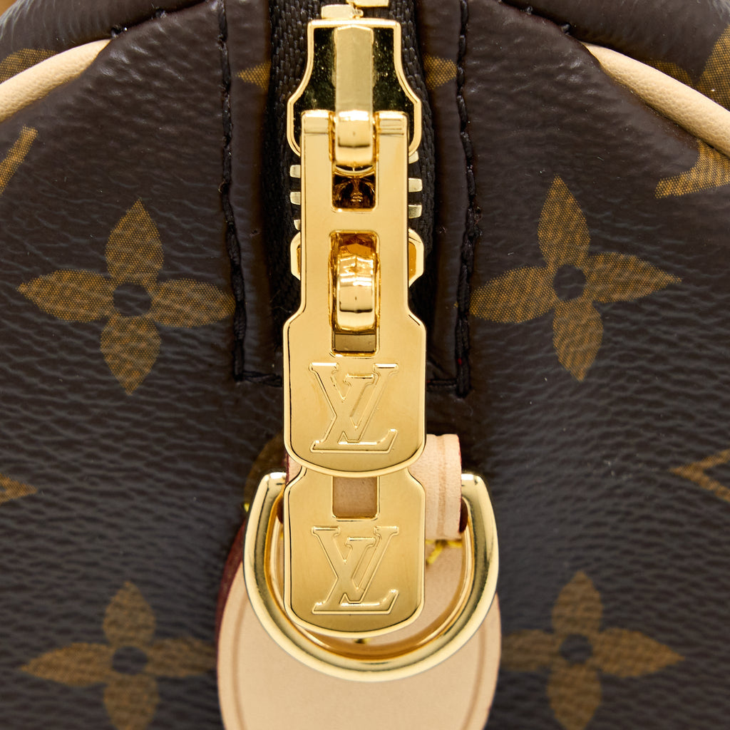 LOUIS VUITTON SPEEDY BANDOULIERE 20 MONOGRAM CANVAS WITH FUCHSIA STRAP GHW