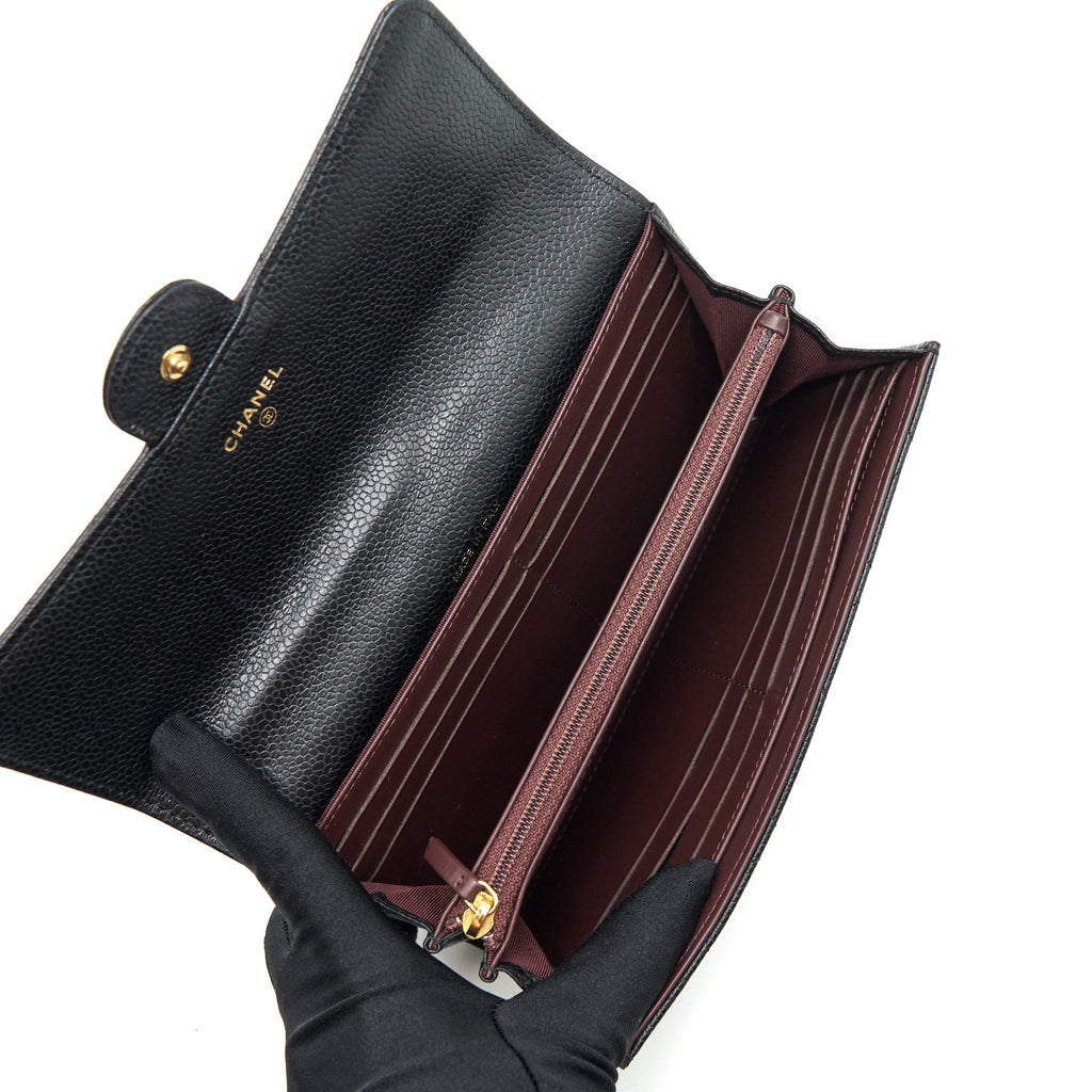 CHANEL CLASSIC FLAP LONG WALLET CAVIAR BLACK GHW