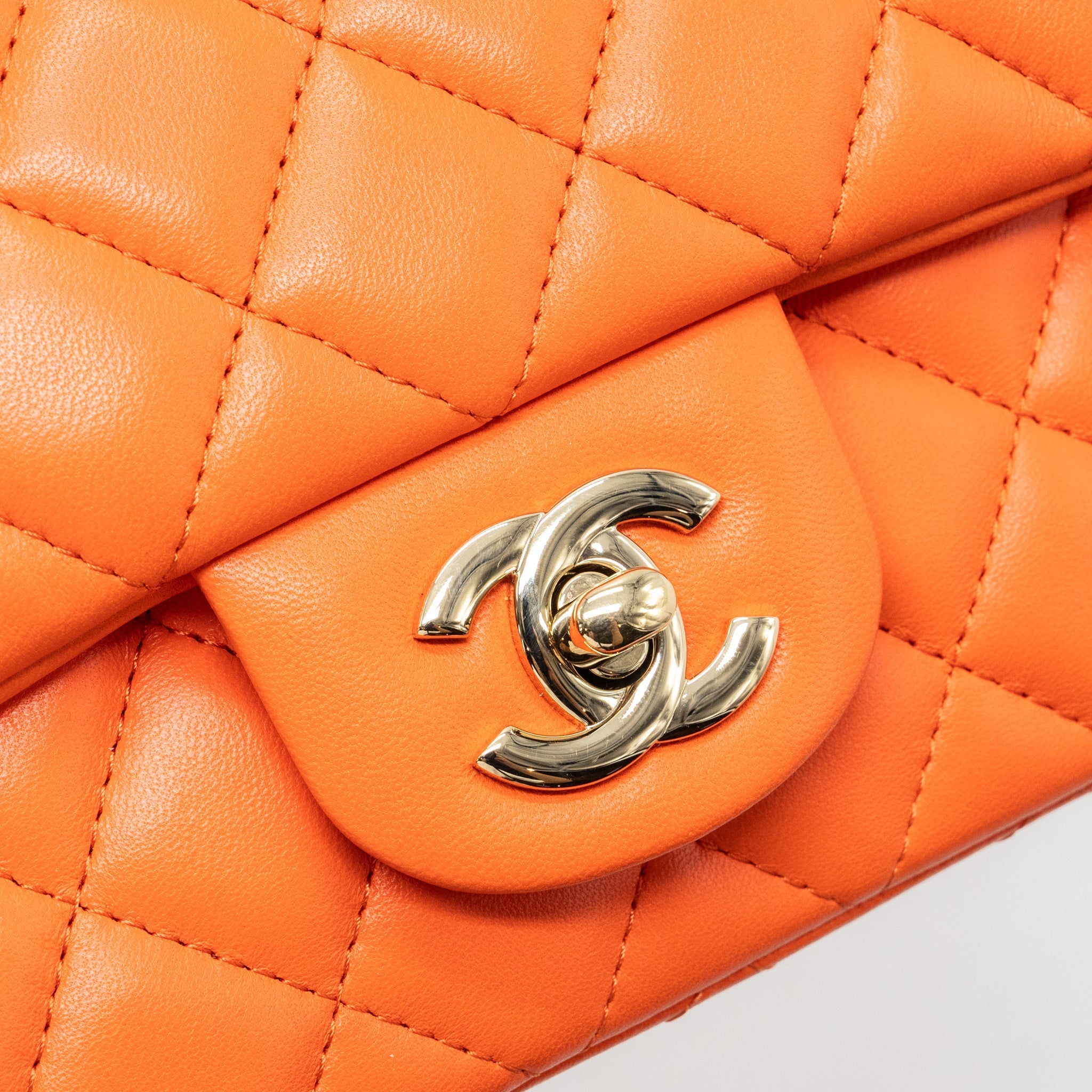 CHANEL MINI RECTANGULAR FLAP BAG LAMBSKIN ORANGE SHW