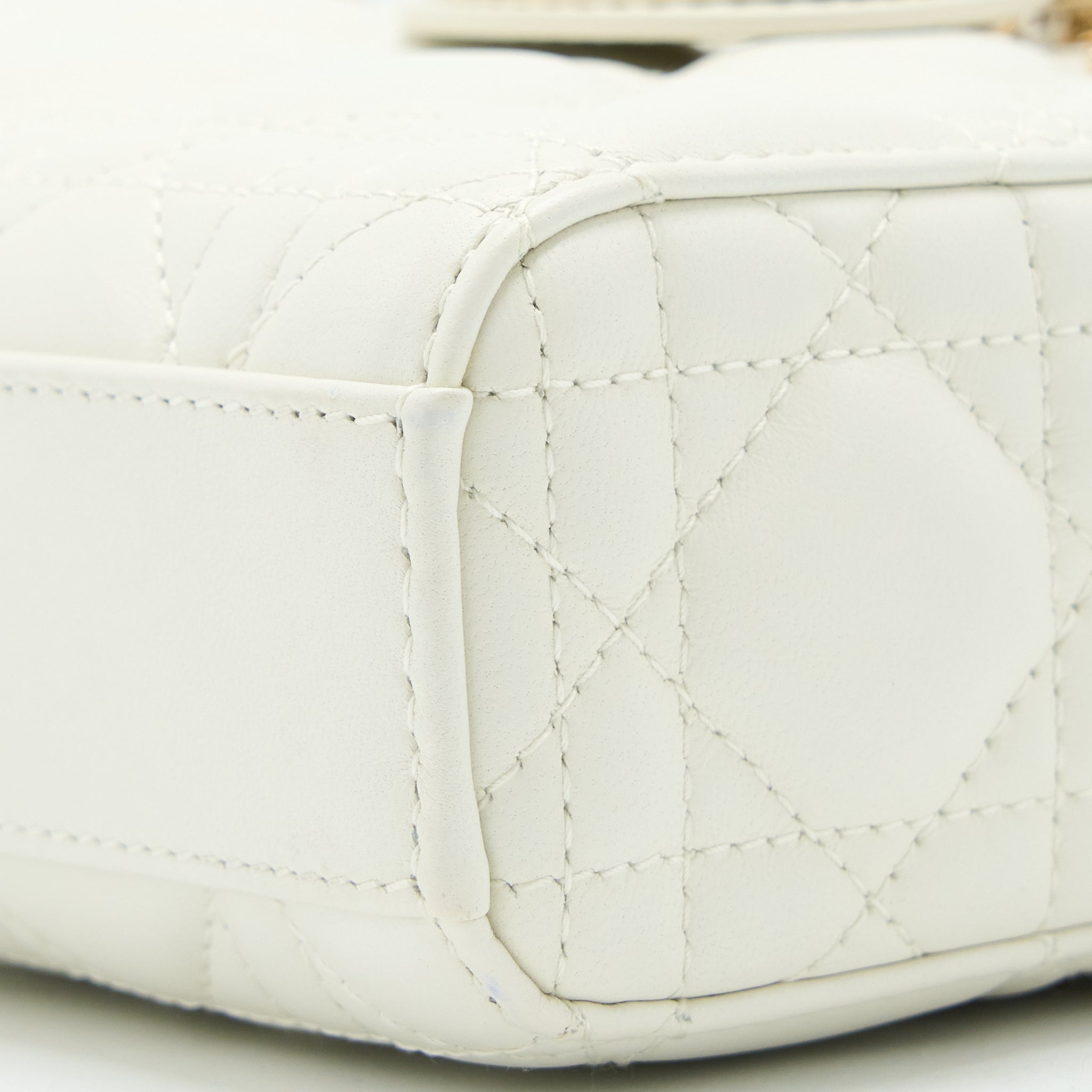 DIOR LADY D-JOY BAG LATTE CANNAGE LAMBSKIN WHITE LGHW