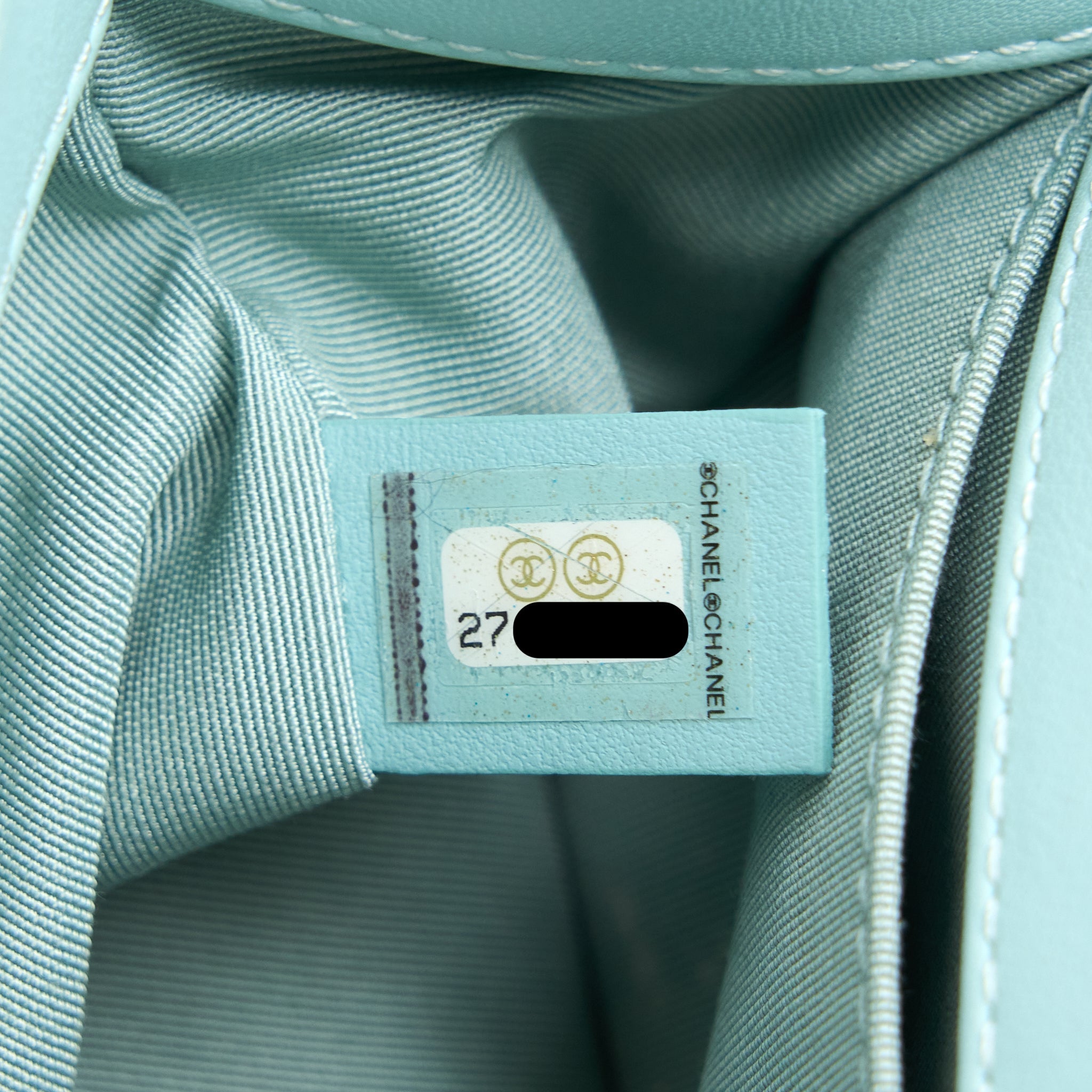 CHANEL SMALL BOY BAG CHEVRON CALFSKIN LIGHT BLUE/MULTICOLOUR BRUSHED GHW
