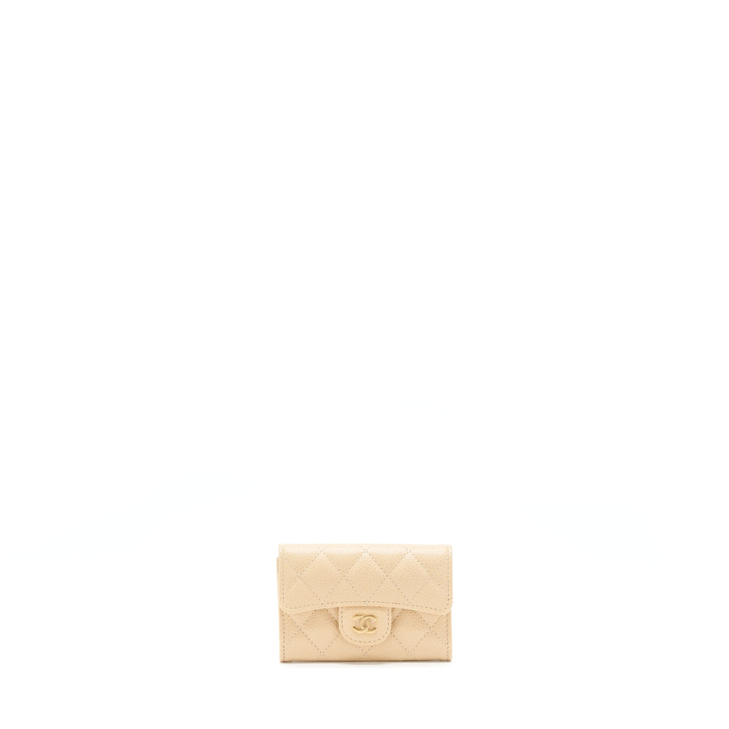 CHANEL CLASSIC MINI FLAP CARDHOLDER CAVIAR BEIGE GHW