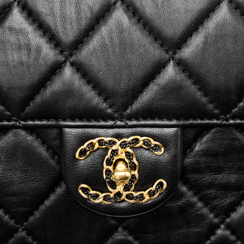 CHANEL QUILTED SQUARE FLAP BAG GOATSKIN BLACK BRUSHED GHW (MICROCHIP)