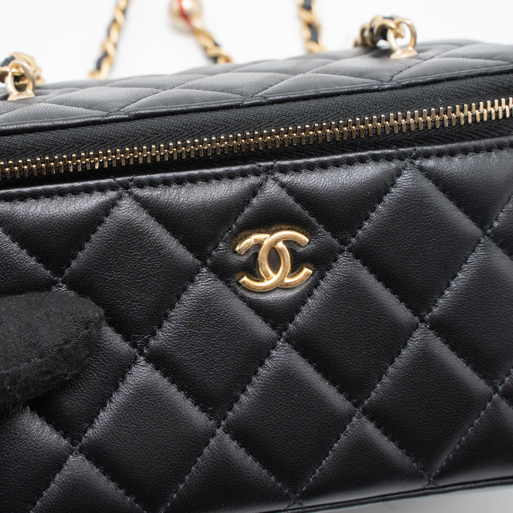 CHANEL 23C PEARL CRUSH LONG VANITY LAMBSKIN BLACK BRUSHED GHW (MICROCHIP)