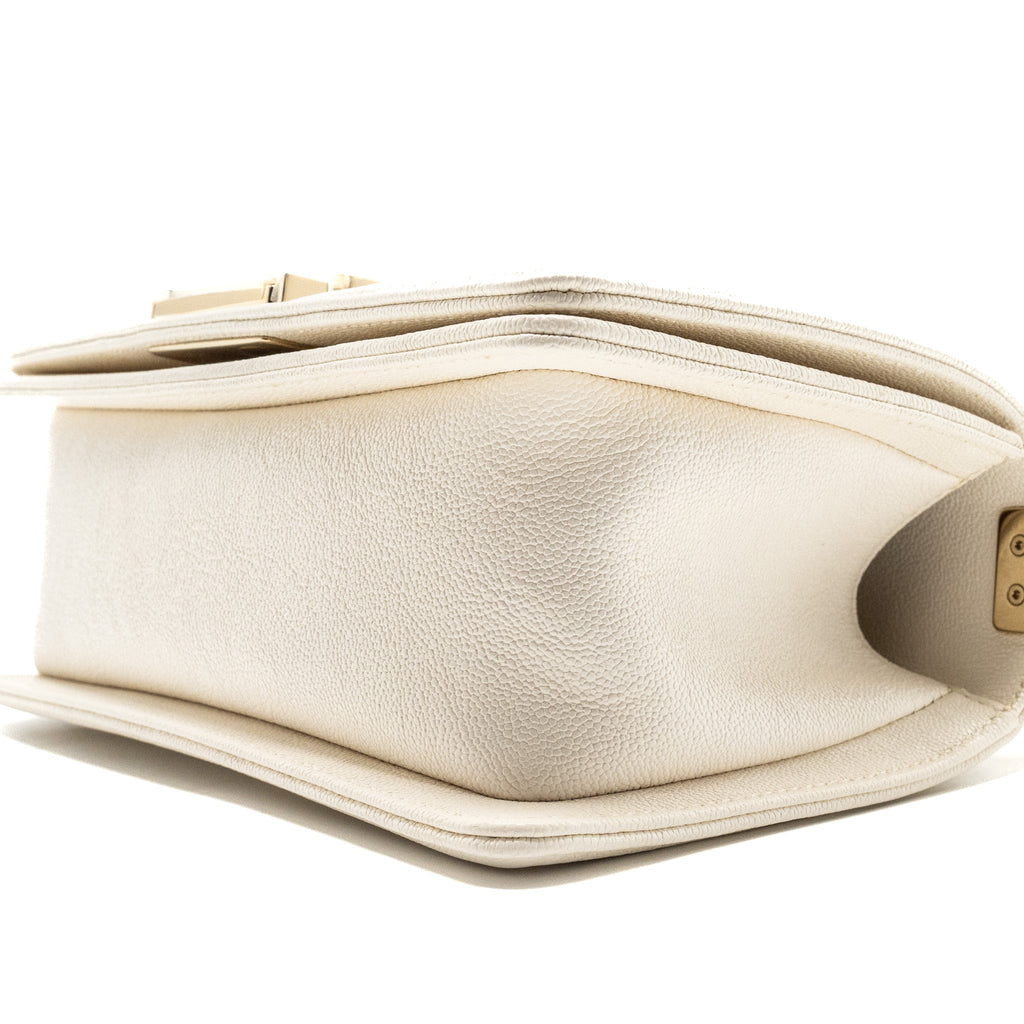 CHANEL SMALL BOY BAG CAVIAR WHITE LGHW