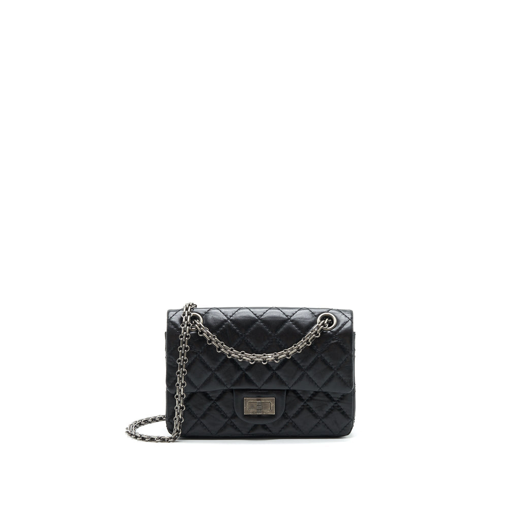 CHANEL MINI 2.55 REISSUE FLAP BAG BLACK WITH RUTHENIUM HARDWARE