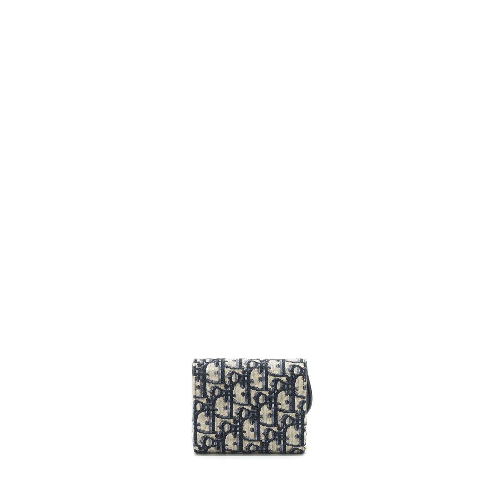DIOR SADDLE COMPACT WALLET BLUE OBLIQUE CANVAS GHW