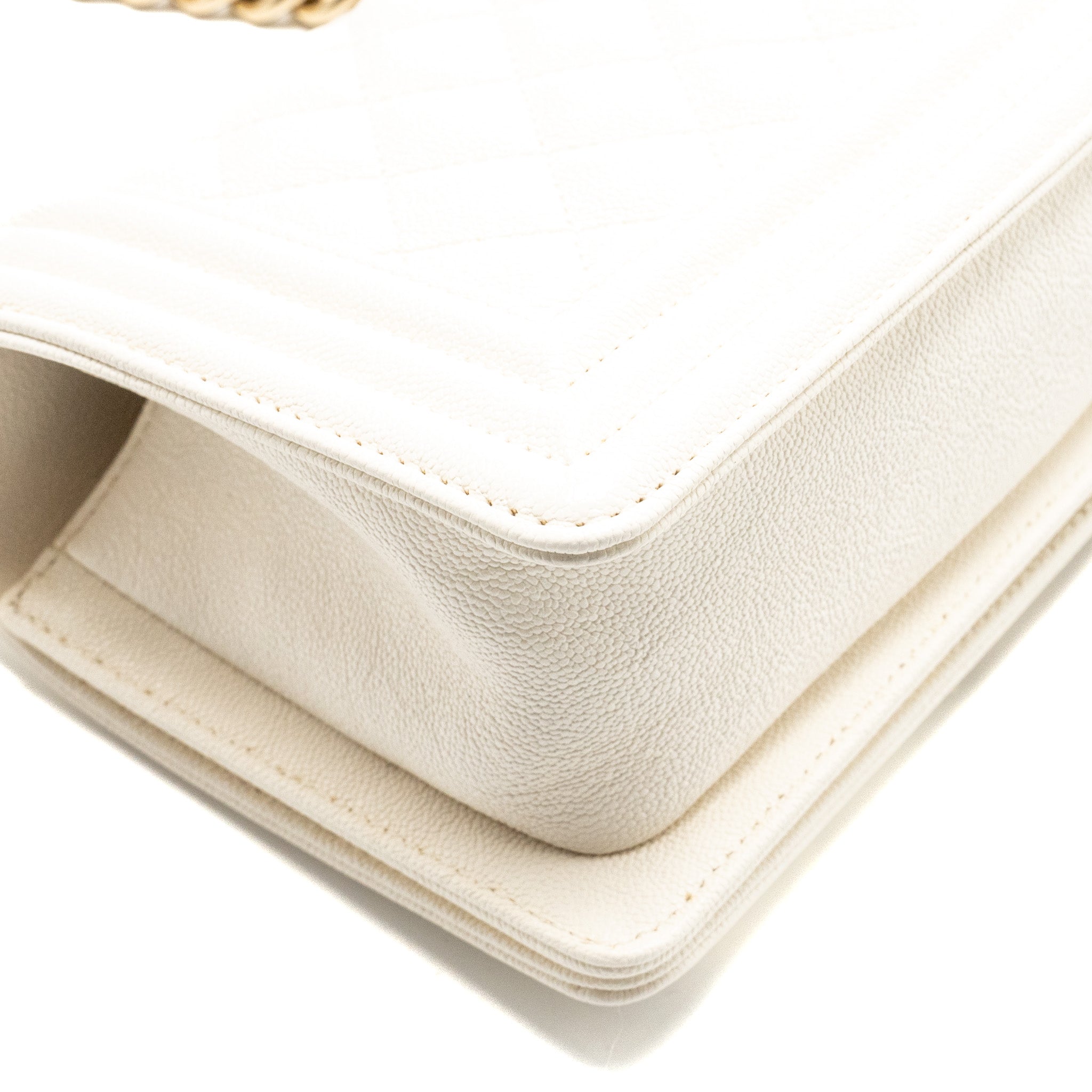 CHANEL SMALL BOY BAG CAVIAR WHITE LGHW