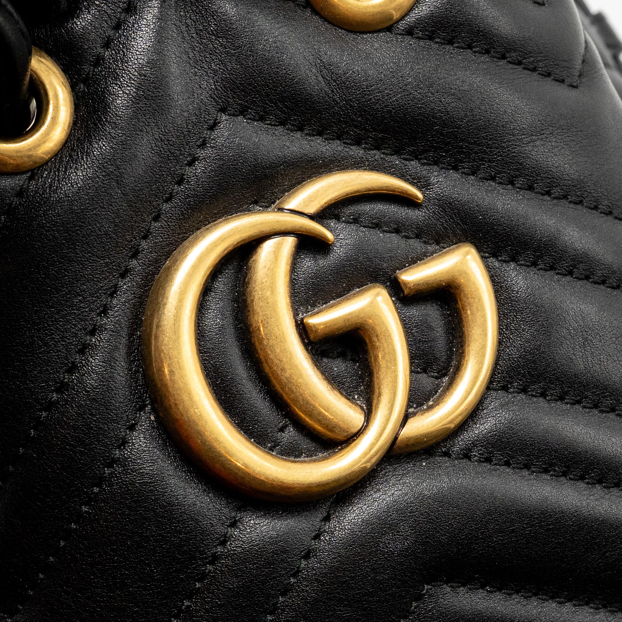 GUCCI GG MARMONT BUCKET BAG CALFSKIN BLACK GHW