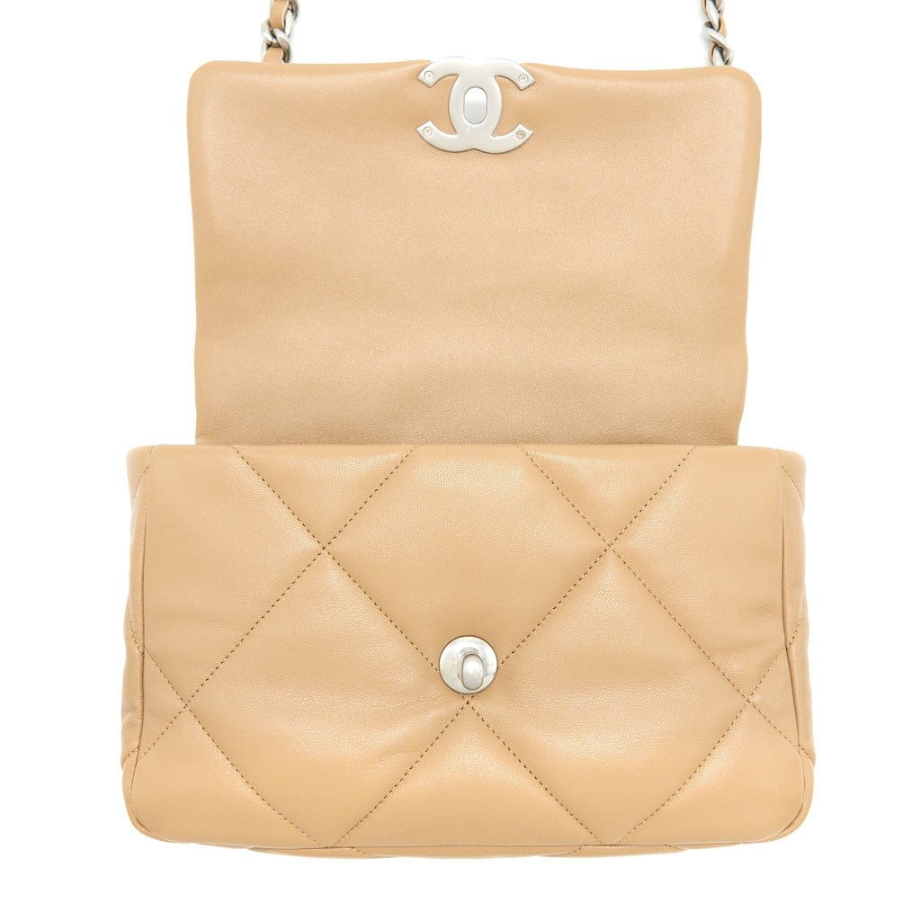 CHANEL 22B SMALL 19 BAG LAMBSKIN BEIGE MULTICOLOR HARDWARE (MICROCHIP)