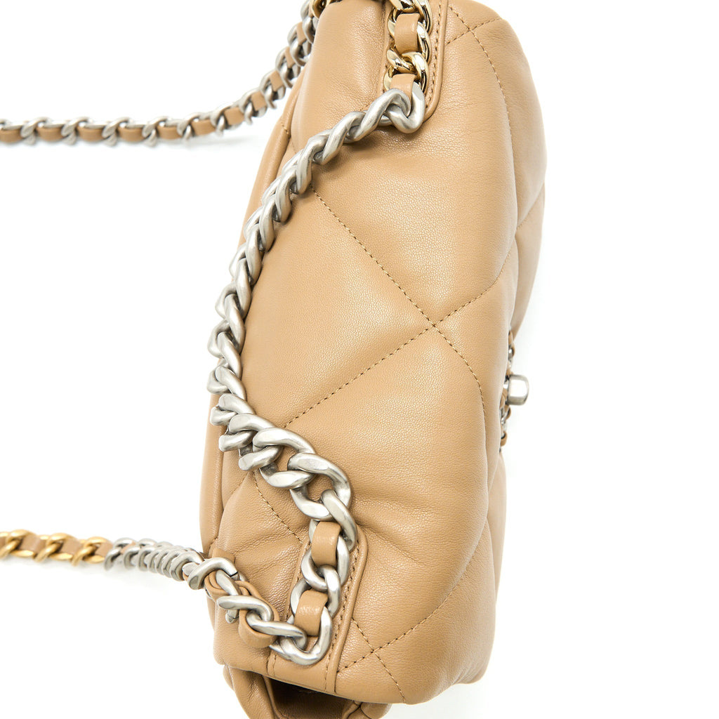 CHANEL 22B SMALL 19 BAG LAMBSKIN BEIGE MULTICOLOR HARDWARE (MICROCHIP)