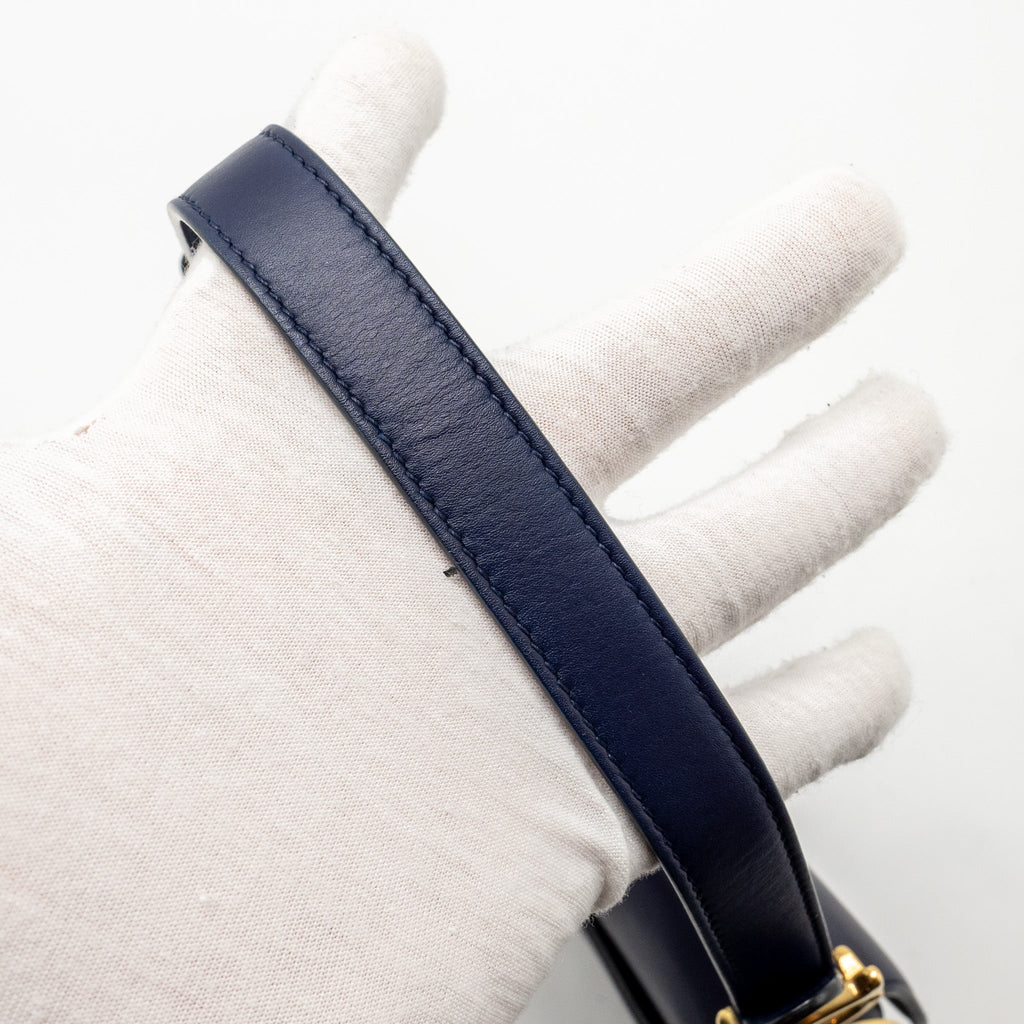 DIOR MEDIUM SADDLE BAG CALFSKIN NAVY GHW WITH BLACK OBLIQUE STRAP