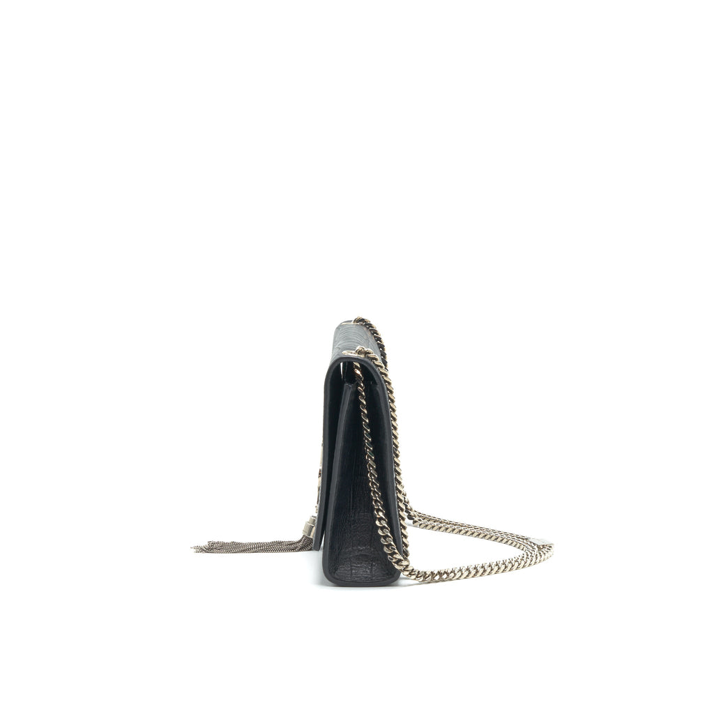 SAINT LAURENT MEDIUM KATE WITH TASSEL CROC EMBOSSED CALFSKIN BLACK SHW