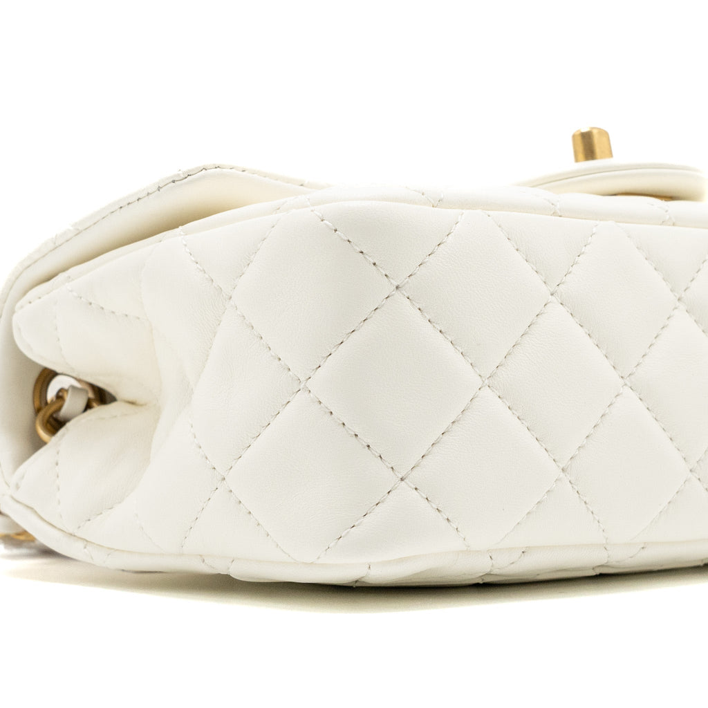 CHANEL 22C PEARL CRUSH MINI RECTANGULAR FLAP BAG LAMBSKIN WHITE GHW (MICROCHIP)