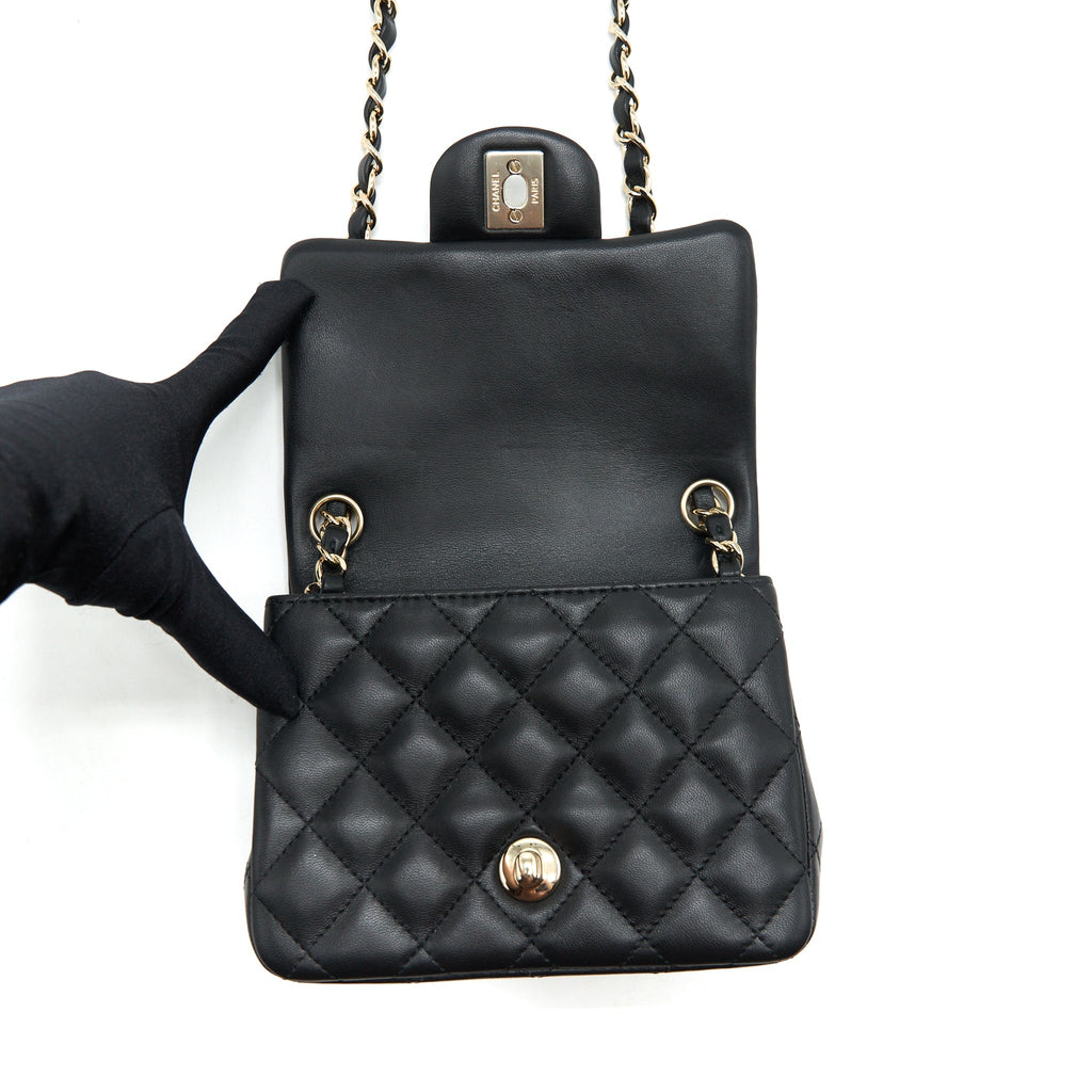 CHANEL MINI SQUARE FLAP BAG LAMBSKIN BLACK LGHW
