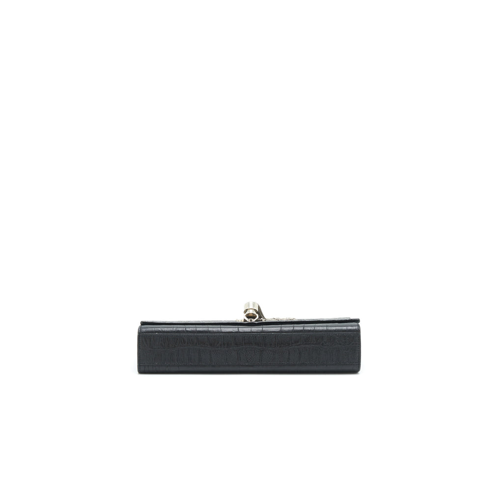 SAINT LAURENT MEDIUM KATE WITH TASSEL CROC EMBOSSED CALFSKIN BLACK SHW
