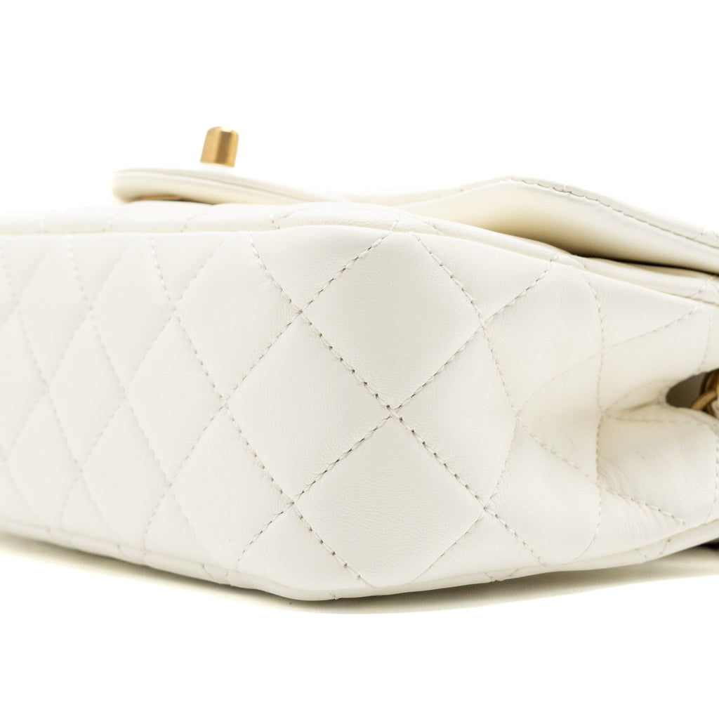 CHANEL 22C PEARL CRUSH MINI RECTANGULAR FLAP BAG LAMBSKIN WHITE GHW (MICROCHIP)