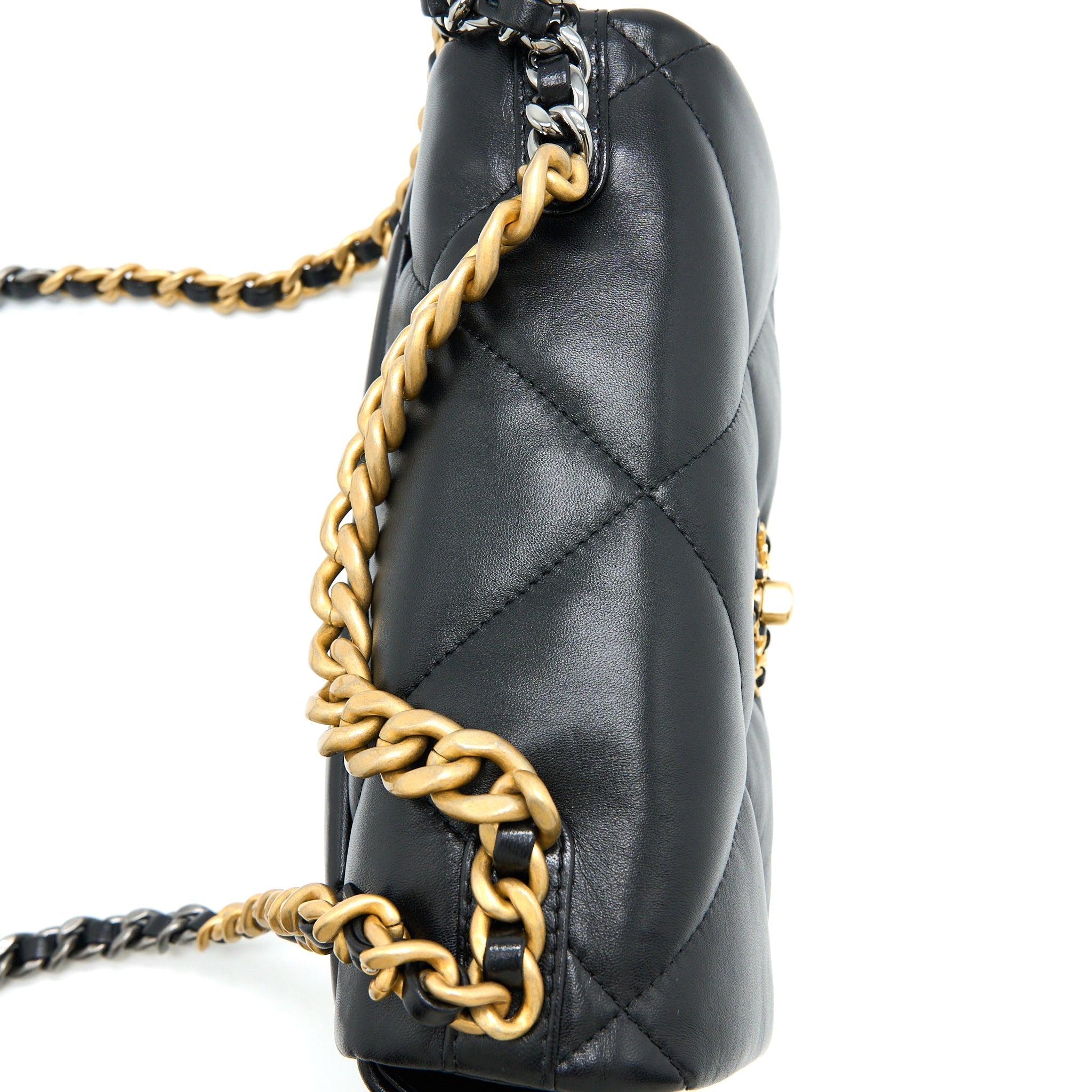 CHANEL SMALL 19 BAG LAMBSKIN BLACK MULTICOLOUR HARDWARE (MICROCHIP)