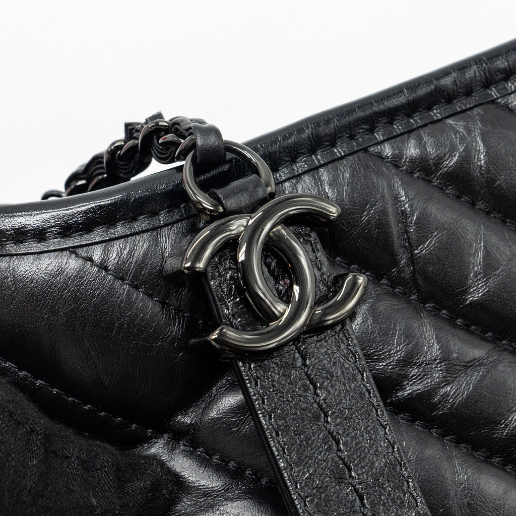 CHANEL SMALL GABRIELLE HOBO BAG CHEVRON AGED CALFSKIN SO BLACK