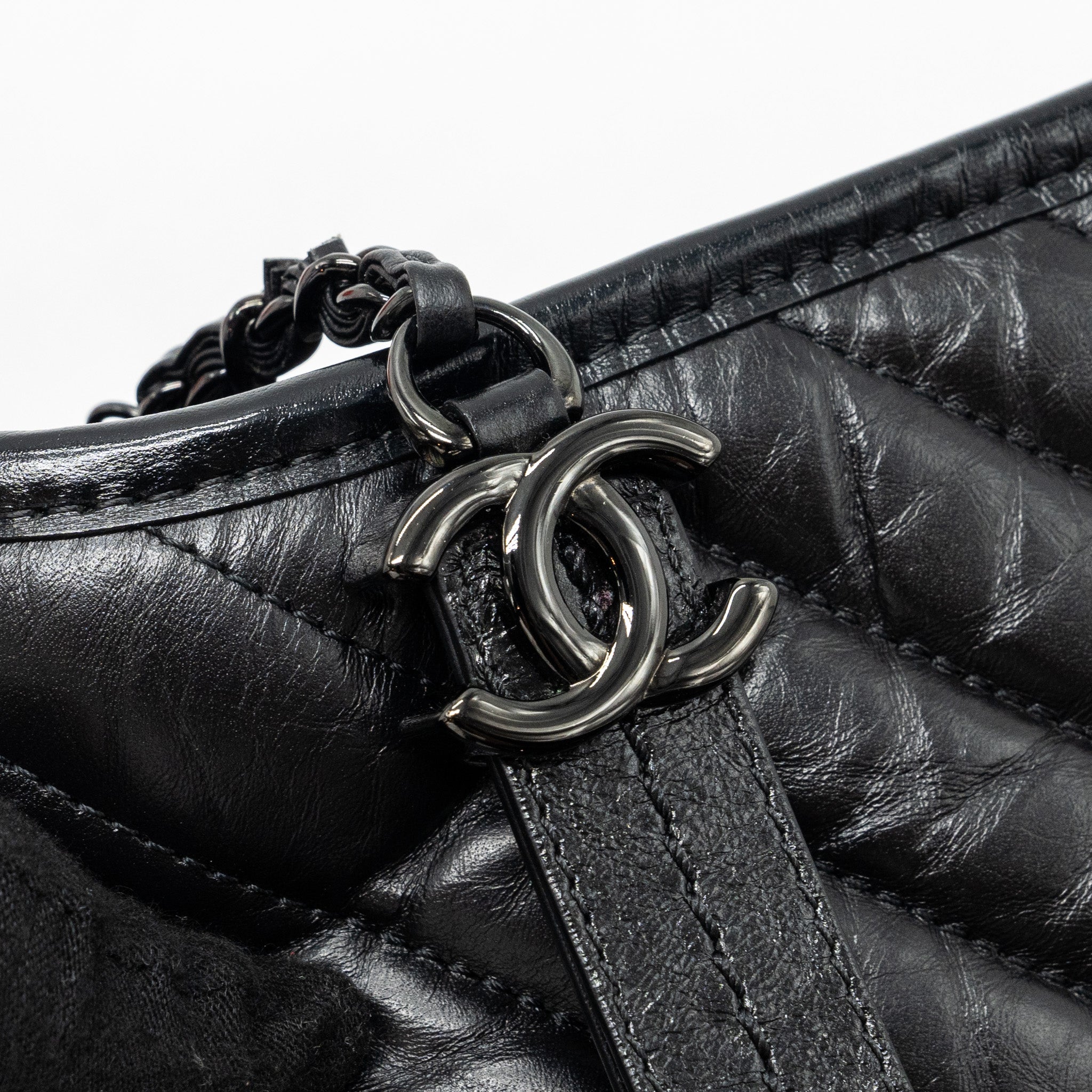 CHANEL SMALL GABRIELLE HOBO BAG CHEVRON AGED CALFSKIN SO BLACK