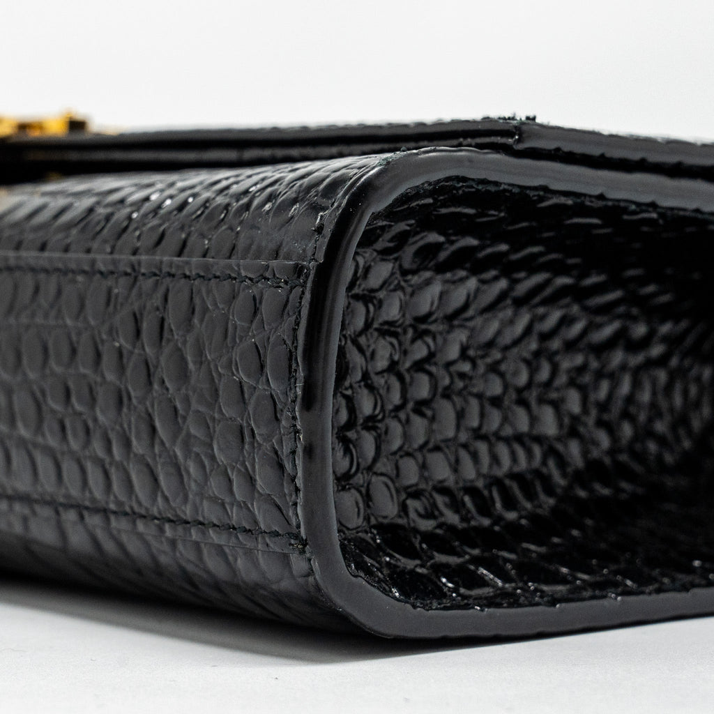 SAINT LAURENT/YSL KATE TASSEL BAG CROC-EMBOSSED CALFSKIN BLACK GHW