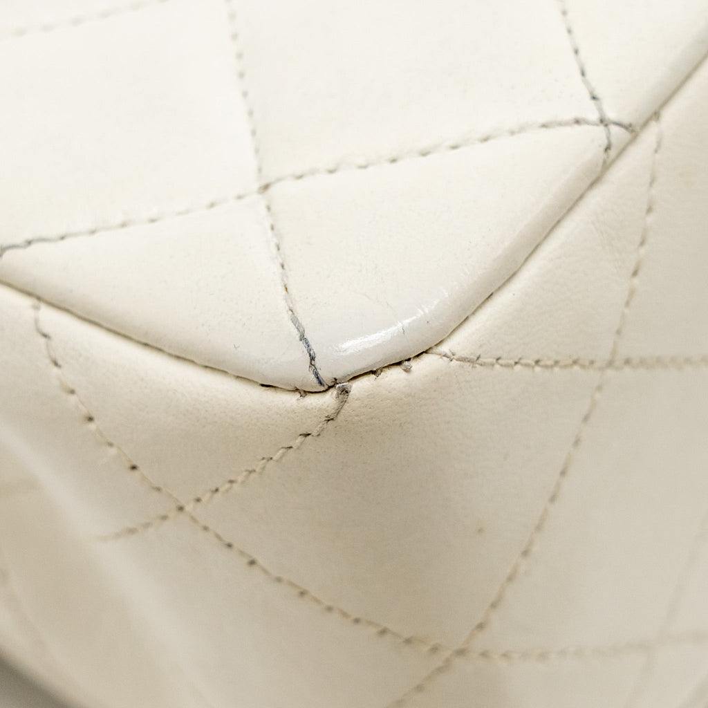 CHANEL VINTAGE SMALL CLASSIC DOUBLE FLAP BAG LAMBSKIN WHITE GHW
