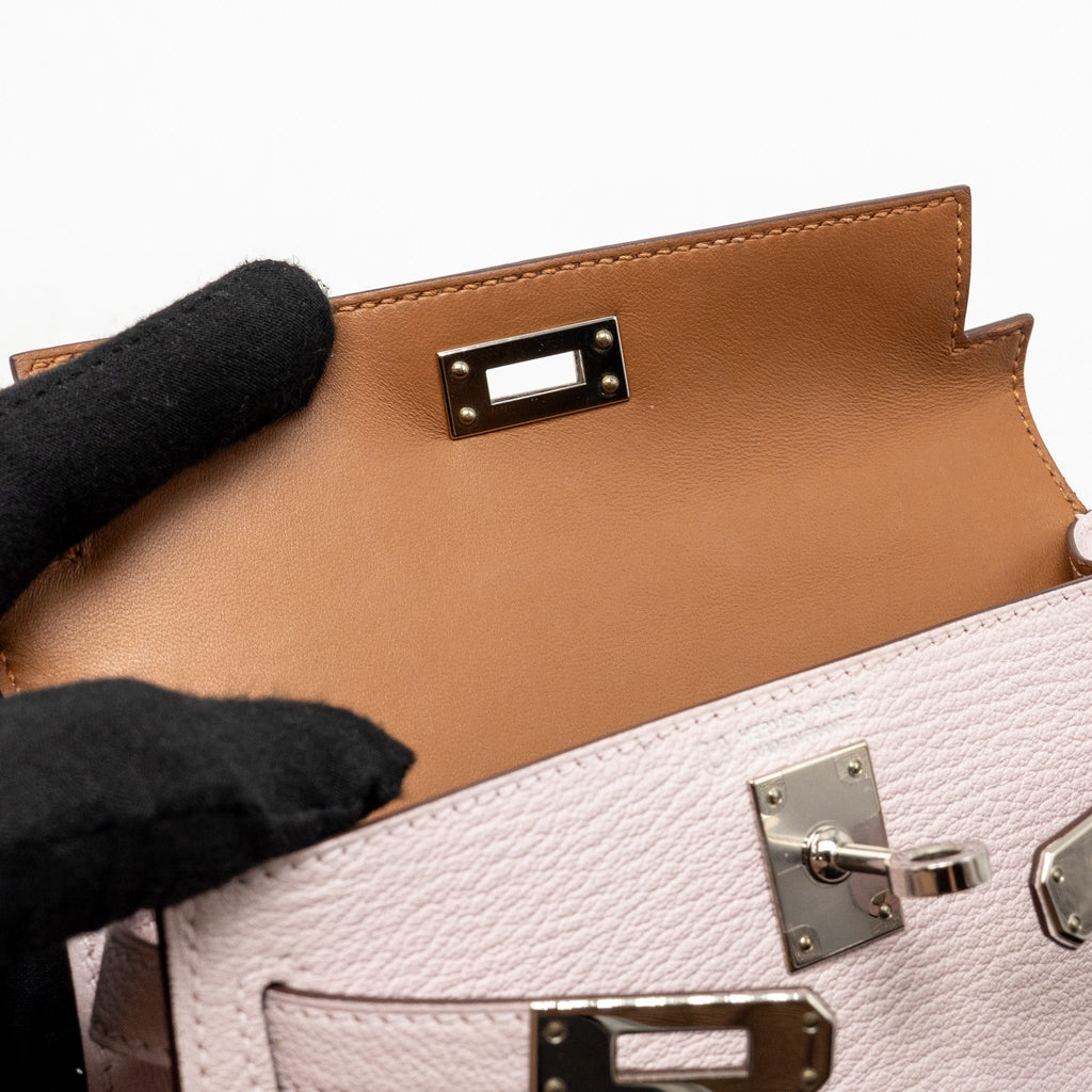 HERMES MINI KELLY II SPECIAL ORDER CHEVRE MYSORE LEATHER MAUVE PALE / GOLD SHW