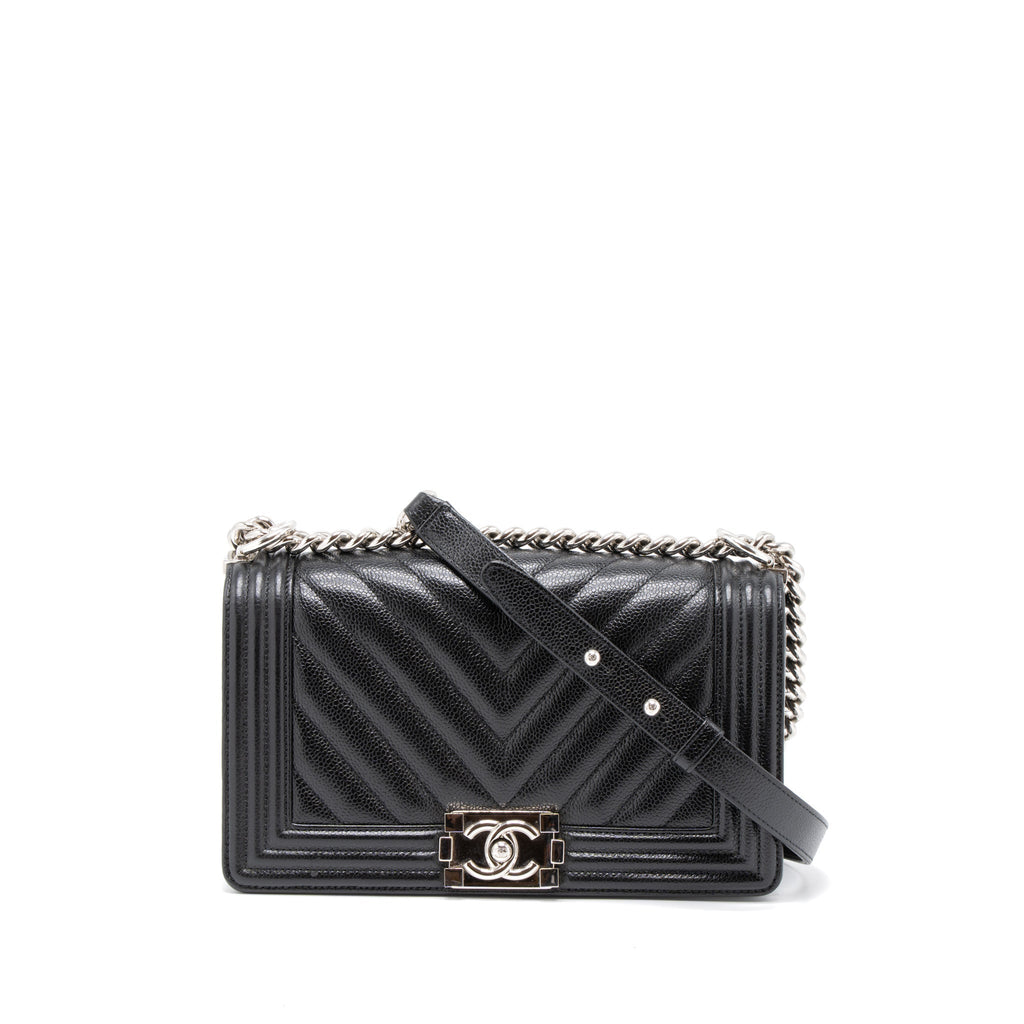 CHANEL MEDIUM BOY BAG CHEVRON CAVIAR BLACK SHW