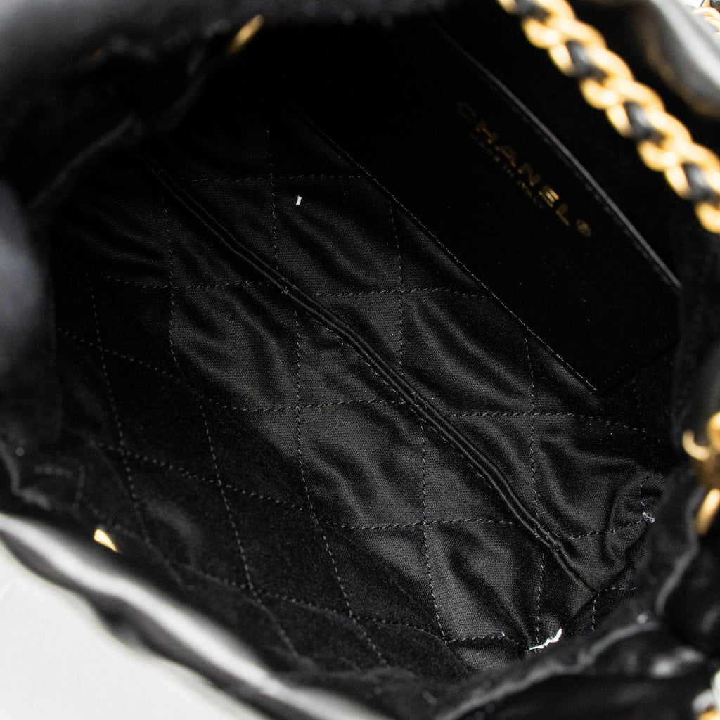 CHANEL MINI 22 BAG SHINY CALFSKIN BLACK BRUSHED GHW (MICROCHIP)