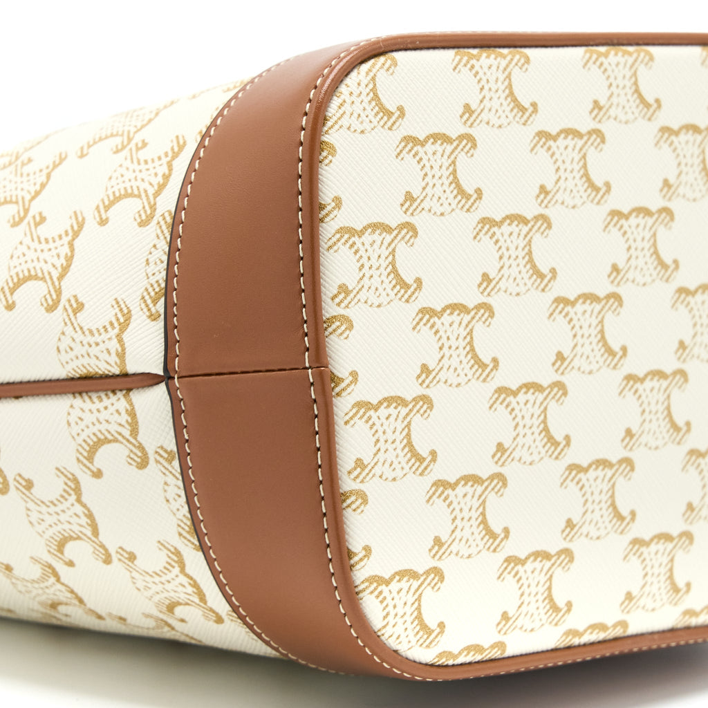 CELINE SMALL BUCKET BAG TRIOMPHE CANVAS/CALFSKIN WHITE