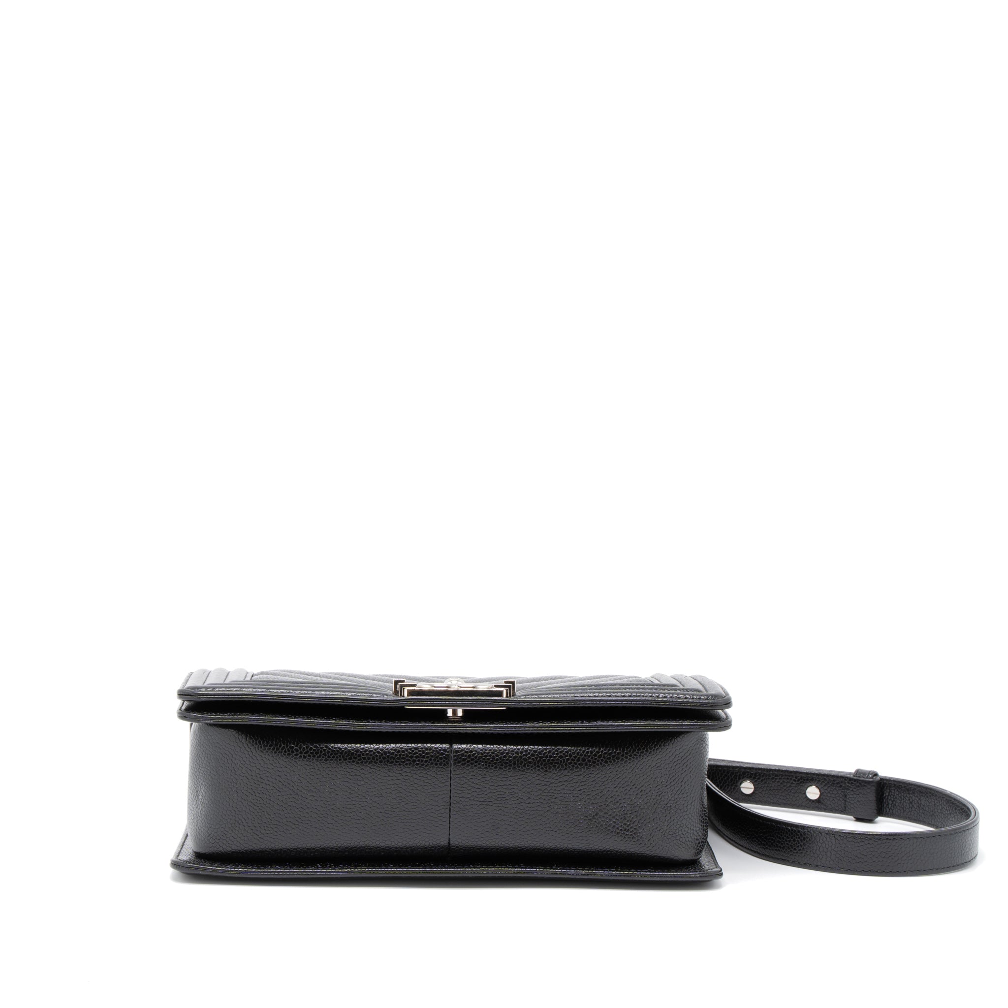 CHANEL MEDIUM BOY BAG CHEVRON CAVIAR BLACK SHW