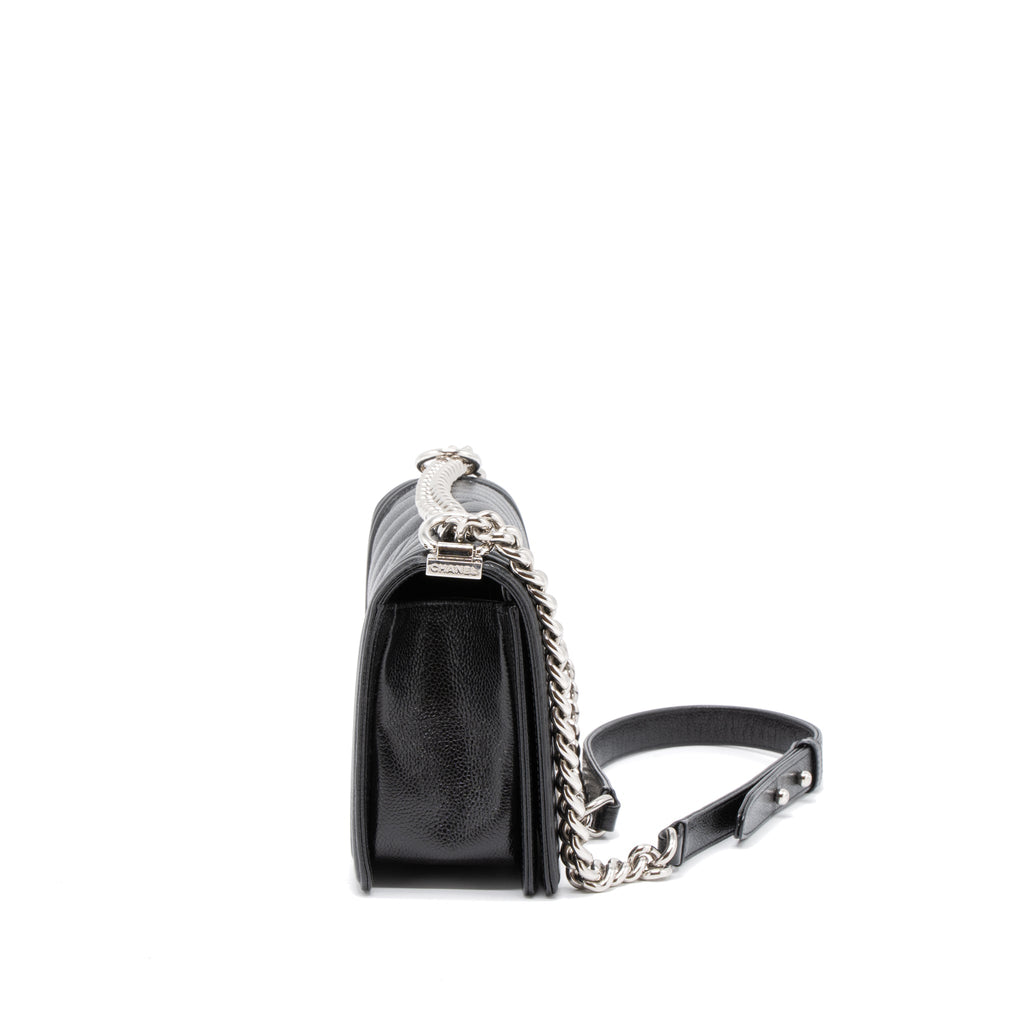CHANEL MEDIUM BOY BAG CHEVRON CAVIAR BLACK SHW