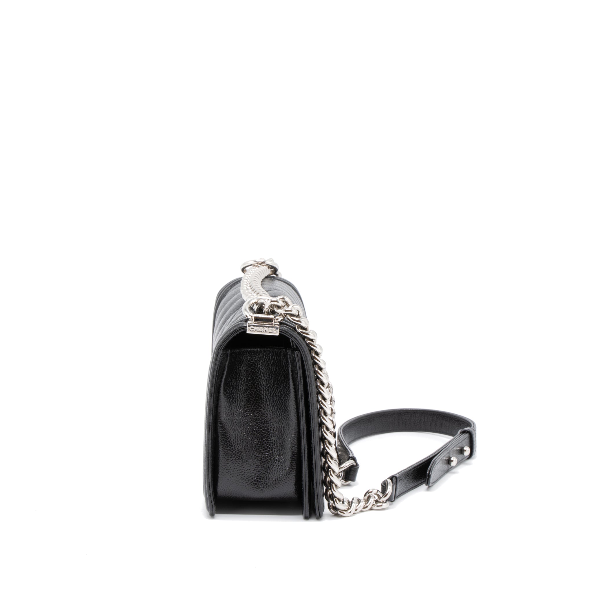 CHANEL MEDIUM BOY BAG CHEVRON CAVIAR BLACK SHW