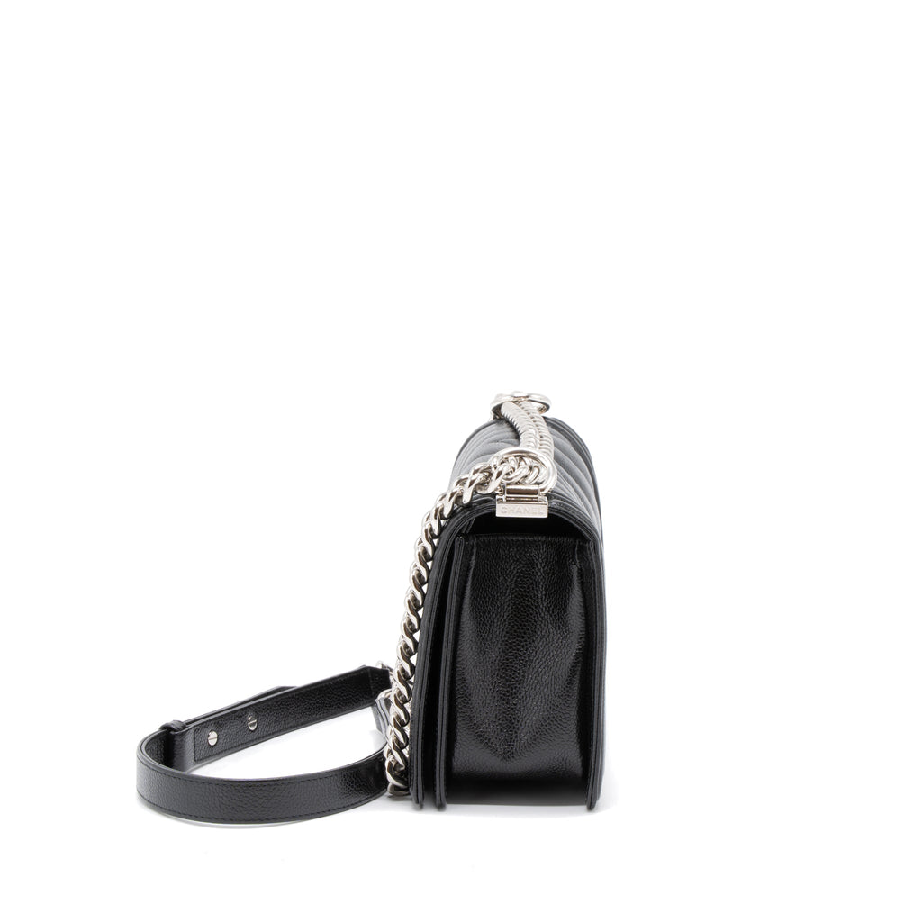 CHANEL MEDIUM BOY BAG CHEVRON CAVIAR BLACK SHW