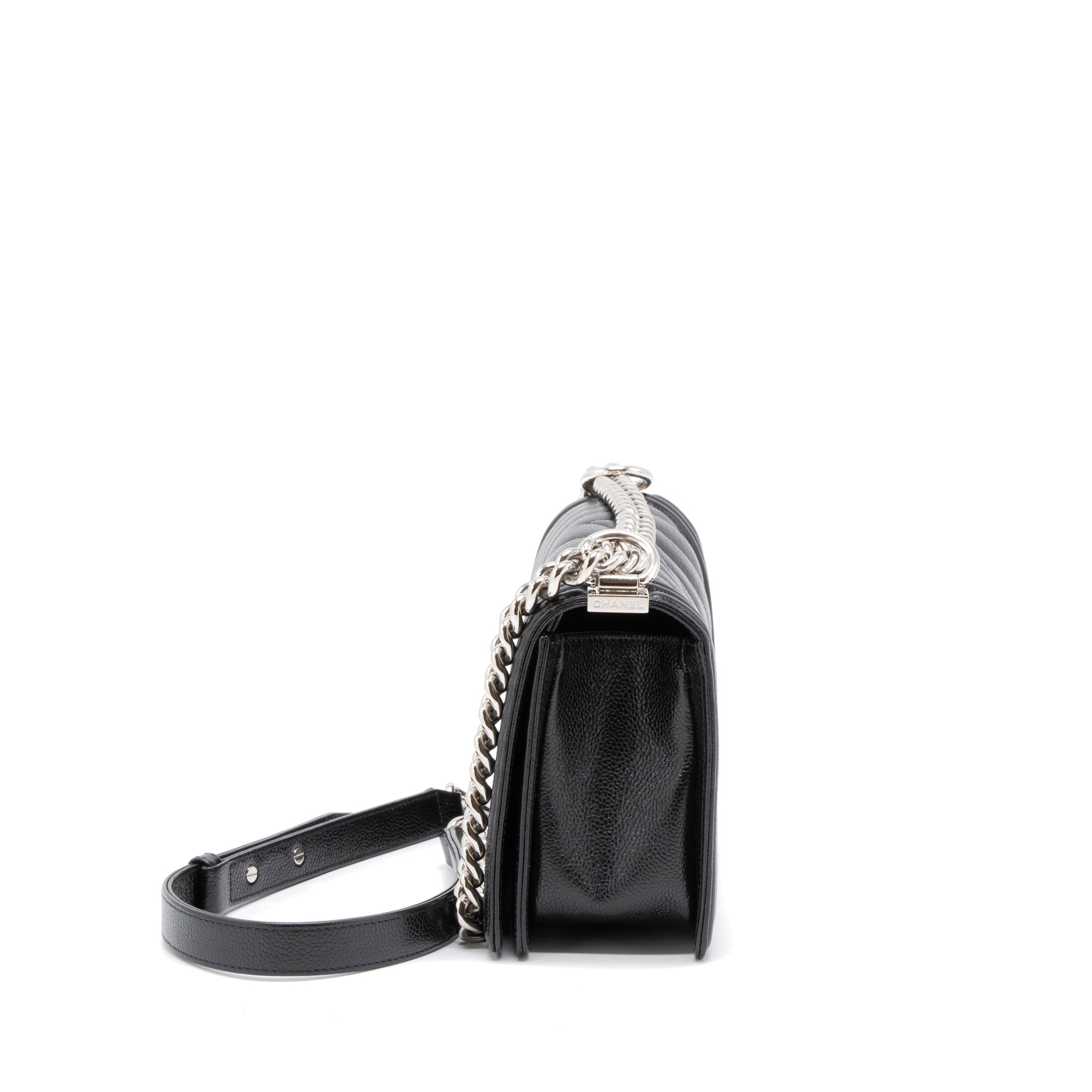 CHANEL MEDIUM BOY BAG CHEVRON CAVIAR BLACK SHW