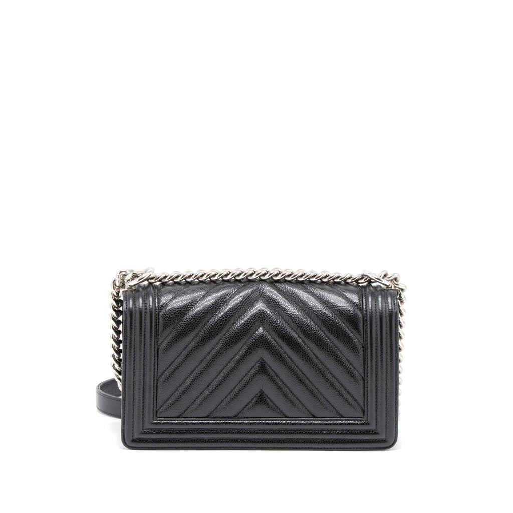 CHANEL MEDIUM BOY BAG CHEVRON CAVIAR BLACK SHW