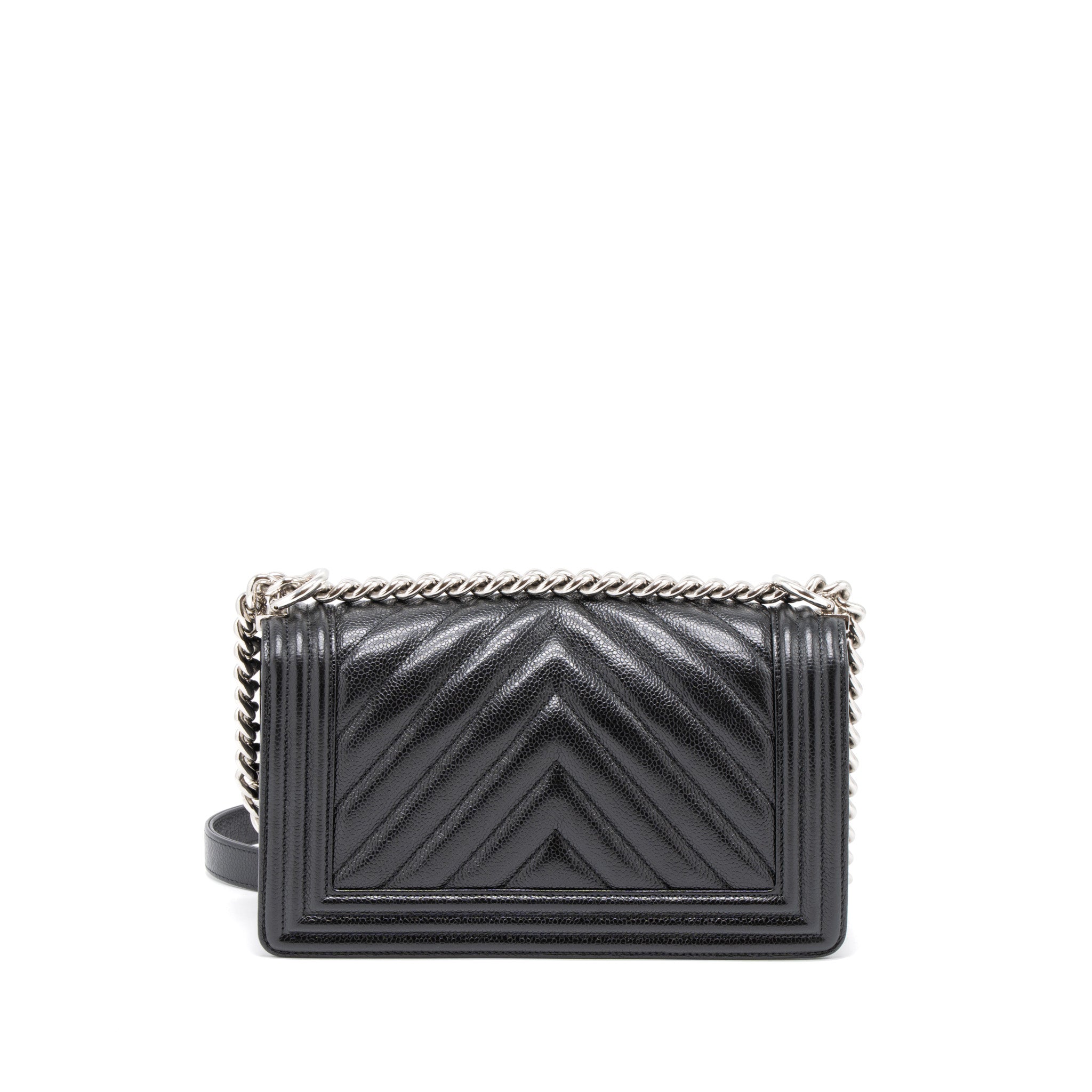 CHANEL MEDIUM BOY BAG CHEVRON CAVIAR BLACK SHW