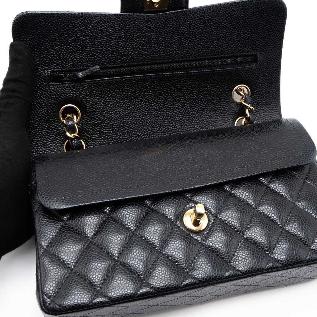 CHANEL SMALL CLASSIC DOUBLE FLAP BAG CAVIAR BLACK GHW (MICROCHIP)