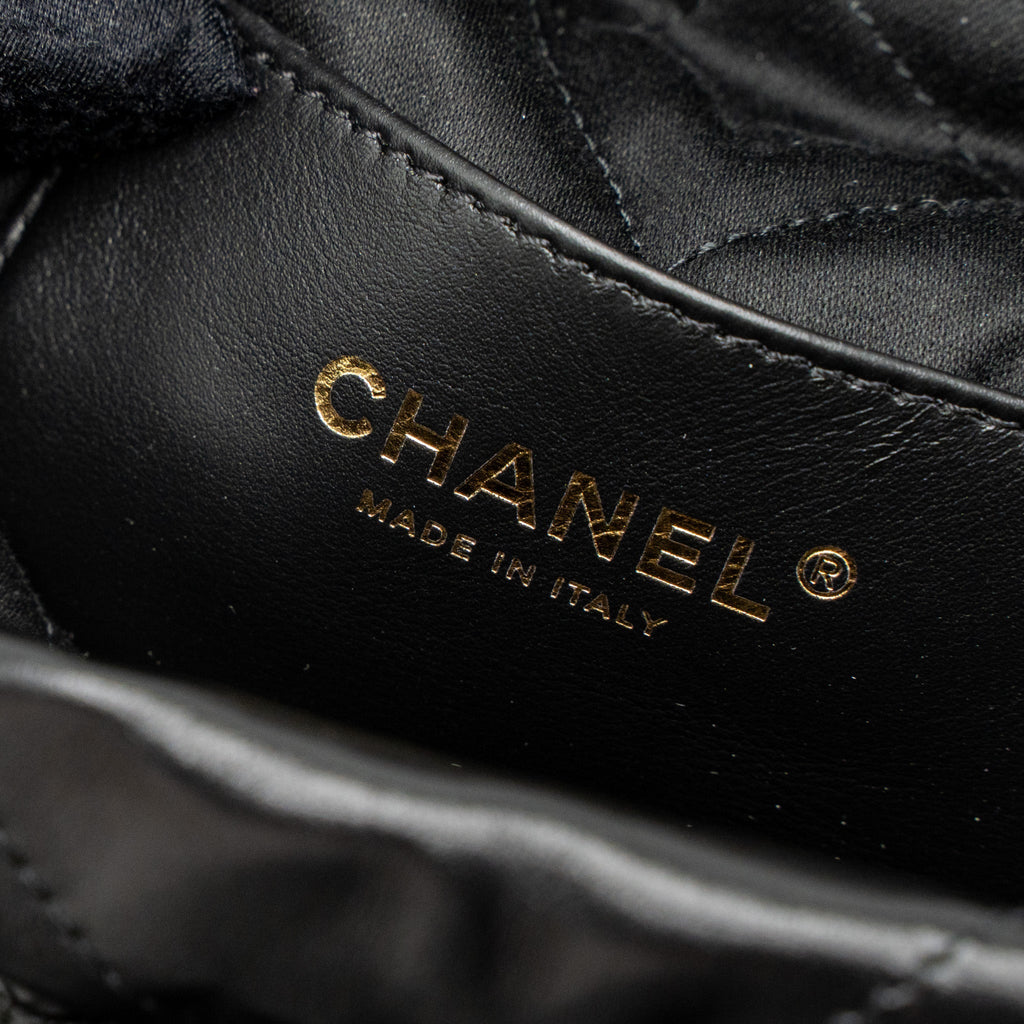 CHANEL MINI 22 BAG SHINY CALFSKIN BLACK BRUSHED GHW (MICROCHIP)