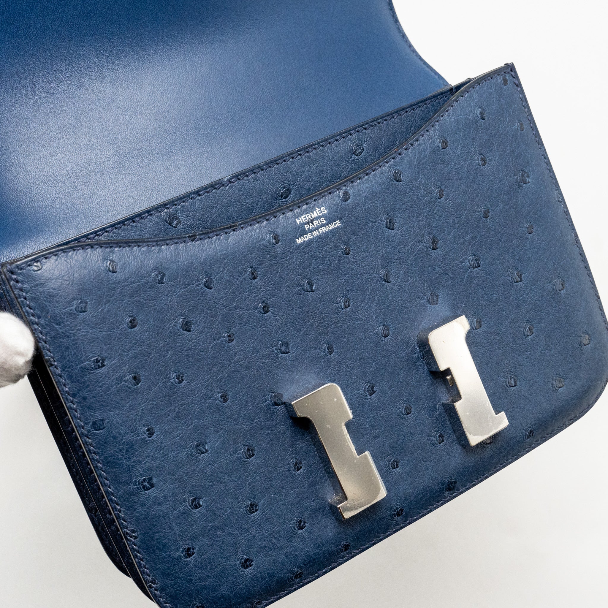 HERMES MINI CONSTANCE OSTRICH 7L BLEU DE MALTE SHW