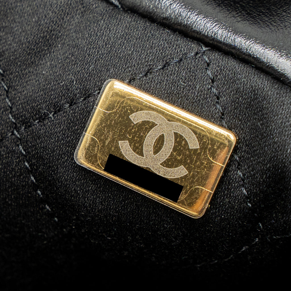 CHANEL MINI 22 BAG SHINY CALFSKIN BLACK BRUSHED GHW (MICROCHIP)