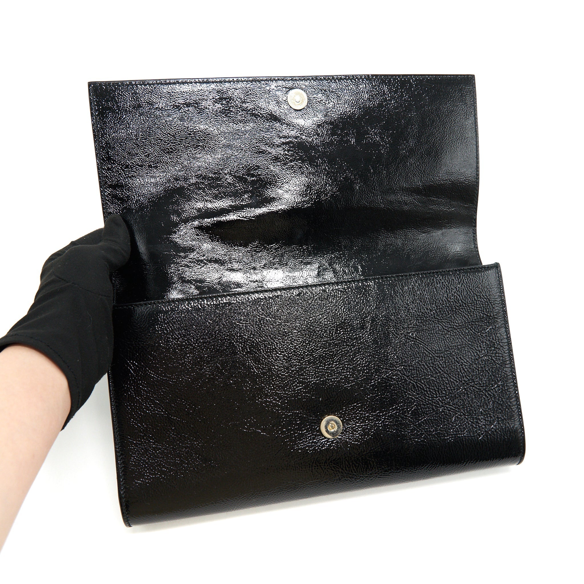 YSL PATENT LEATHER CLUTCH BLACK