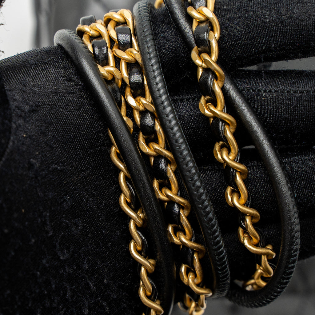 CHANEL MINI 22 BAG SHINY CALFSKIN BLACK BRUSHED GHW (MICROCHIP)