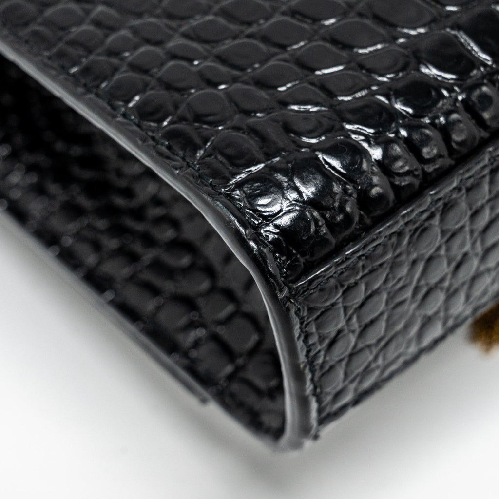 SAINT LAURENT/YSL KATE TASSEL BAG CROC-EMBOSSED CALFSKIN BLACK GHW