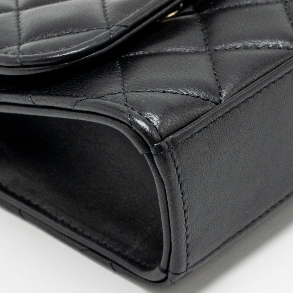 CHANEL MINI TRENDY CC CLUTCH WITH CHAIN LAMBSKIN BLACK LGHW
