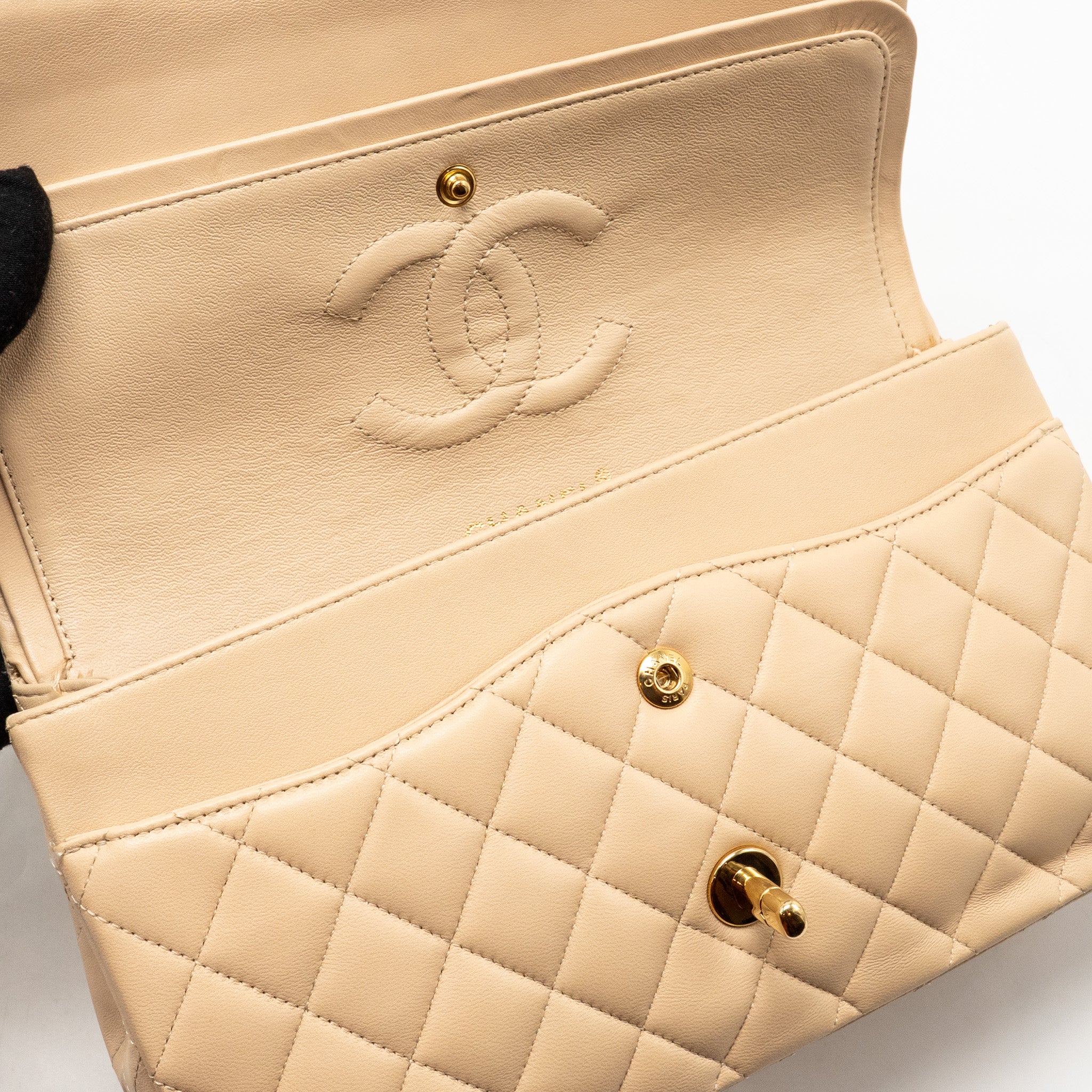 CHANEL MEDIUM DOUBLE FLAP BAG LAMBSKIN BEIGE GHW