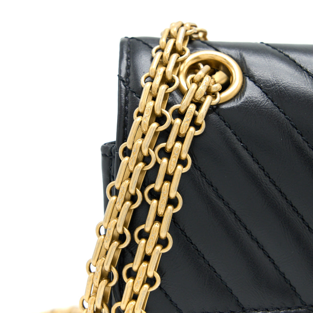 CHANEL 2.55 REISSUE MINI CHEVRON FLAP BAG AGED CALFSKIN  BLACK GHW