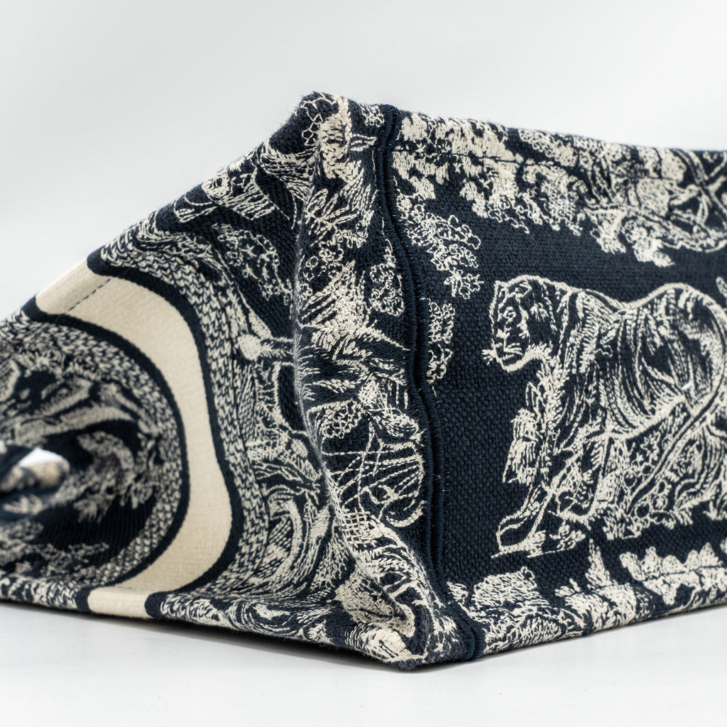 DIOR SMALL BOOK TOTE BLUE/WHITE TOILE DE JOUY REVERSE EMBROIDERY